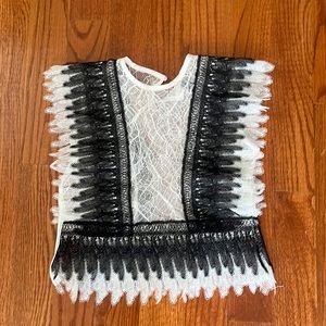 Beulah Style Black and White Feathery Blouse